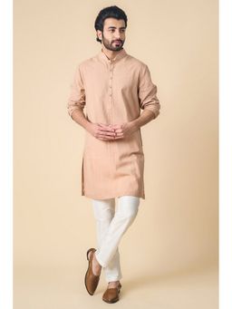 TASVA - Men Peach Cotton Solid Kurta with Pyjama
