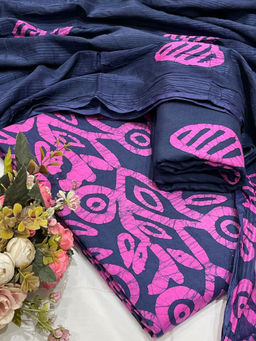 SALWAR STUDIO - Navy Blue Cotton Unstitched Printed Salwar Suit Dress Material with Dupatta (Set of 3)