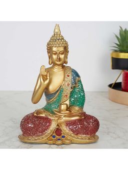 HomeTown - Zen Polyresin Figures And Sculptures-3 In Green-Gold Colour