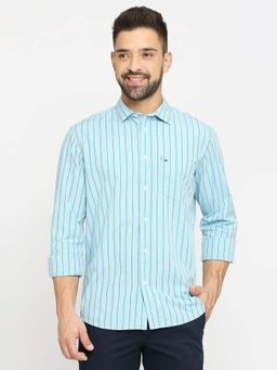 BASICS - Men Blue Cotton Stripes Shirt