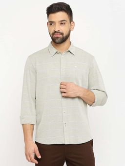 BASICS - Men Olive Cotton Stripes Shirt