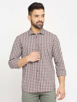 BASICS - Men Red Cotton Checks Shirt