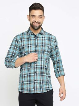 BASICS - Men Blue Cotton Checks Shirt