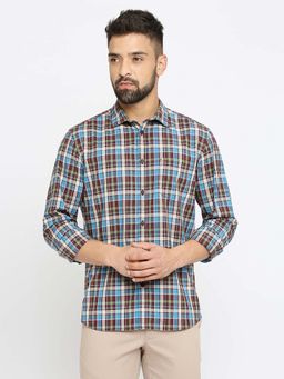BASICS - Men Wine Cotton Checks Shirt