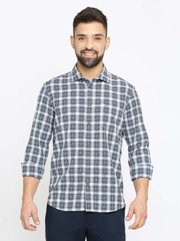 BASICS - Men Blue Cotton Checks Shirt