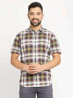 BASICS - Men Green Cotton Checks Shirt