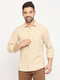 BASICS - Men Beige Cotton Solid Shirt