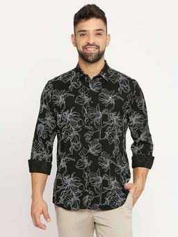 BASICS - Men Black Cotton Abstract Shirt