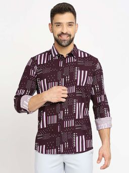 BASICS - Men Purple Cotton Geometric Shirt