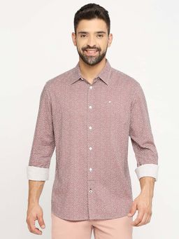 BASICS - Men Red Cotton Geometric Shirt