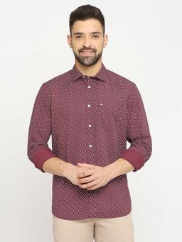 BASICS - Men Wine Cotton Abstract Shirt