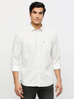 BASICS - Men White Cotton Abstract Shirt