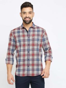 BASICS - Men Red Cotton Checks Shirt