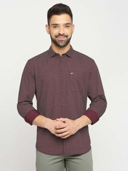 BASICS - Men Wine Cotton Geometric Shirt