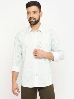 BASICS - Men Beige Cotton Abstract Shirt