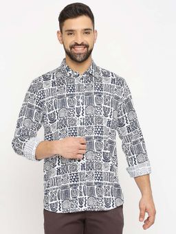 BASICS - Men White Tencel Abstract Shirt
