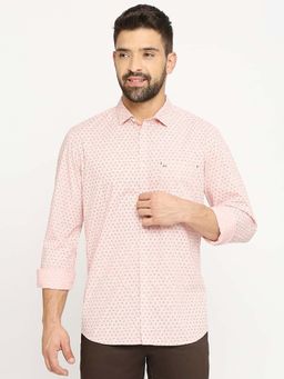 BASICS - Men Peach Cotton Abstract Shirt