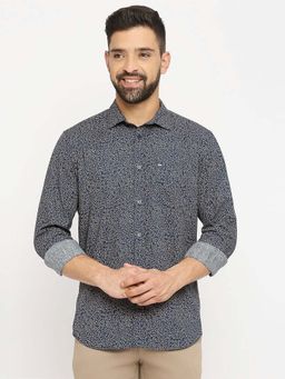 BASICS - Men Navy Blue Cotton Abstract Shirt