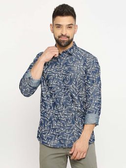 BASICS - Men Blue Cotton Floral Shirt