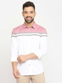 BASICS - Men Red Cotton Stripes Shirt
