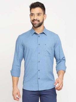BASICS - Men Blue Polyester Solid Shirt