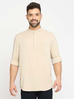 BASICS - Men Beige Viscose Blend Solid Shirt