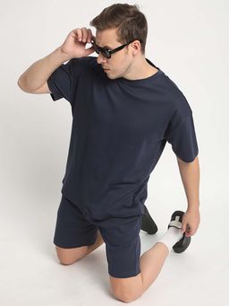 Bene Kleed - Men Navy Blue Pure Cotton Solid Short Set