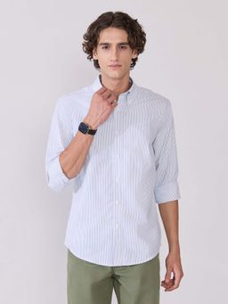 Espanshe - Men Olive Cotton Stripes Shirt