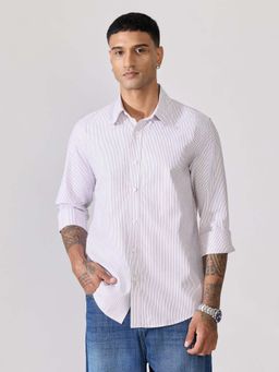Espanshe - Men Red Cotton Stripes Shirt