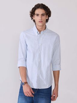 Espanshe - Men Blue Cotton Stripes Shirt