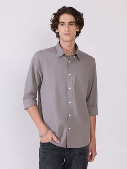 Espanshe - Men Grey Cotton Blend Solid Shirt
