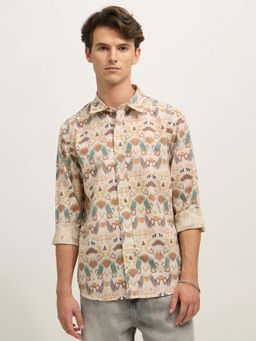 Espanshe - Men Brown Polycotton Abstract Shirt