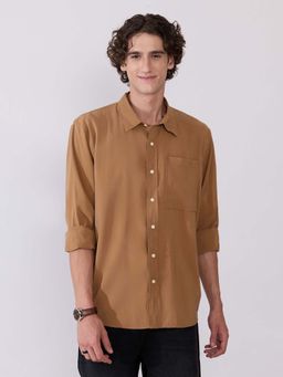 Espanshe - Men Brown Polyester Solid Shirt