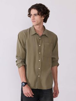 Espanshe - Men Olive Polyester Solid Shirt