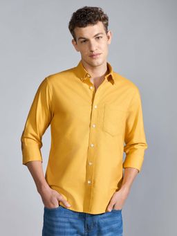 Espanshe - Men Yellow Cotton Solid Shirt
