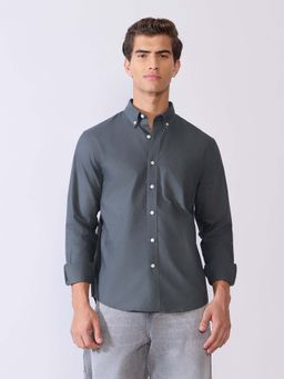 Espanshe - Men Grey Cotton Solid Shirt