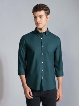 Espanshe - Men Green Cotton Solid Shirt
