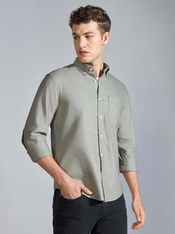 Espanshe - Men Green Cotton Solid Shirt