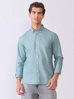 Espanshe - Men Blue Cotton Solid Shirt