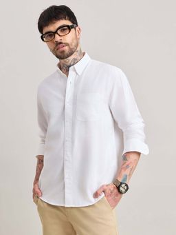 Espanshe - Men White Cotton Solid Shirt