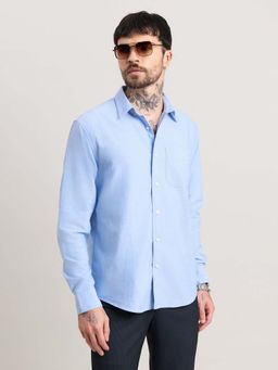 Espanshe - Men Blue Cotton Solid Shirt