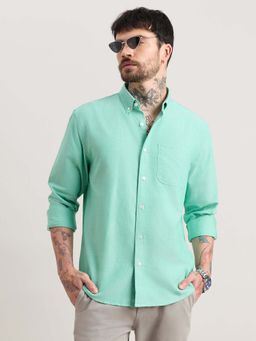 Espanshe - Men Green Cotton Solid Shirt