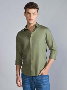 Espanshe - Men Olive Cotton Solid Shirt