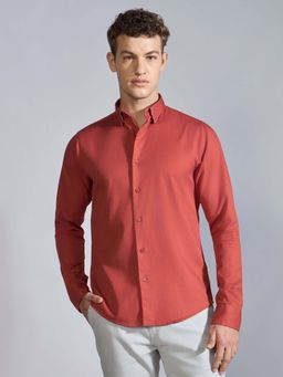 Espanshe - Men Red Cotton Solid Shirt
