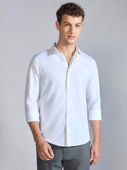 Espanshe - Men White Cotton Solid Shirt