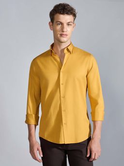 Espanshe - Men Yellow Cotton Solid Shirt