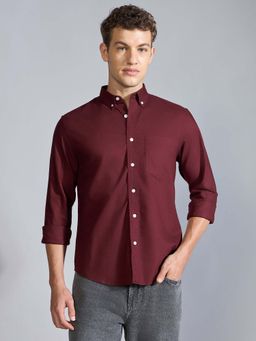 Espanshe - Men Maroon Cotton Solid Shirt