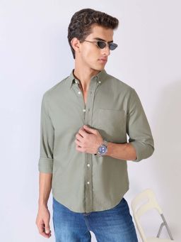 Espanshe - Men Green Cotton Solid Shirt