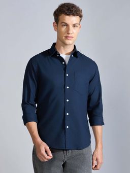 Espanshe - Men Navy Blue Cotton Solid Shirt