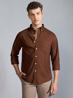 Espanshe - Men Brown Cotton Solid Shirt